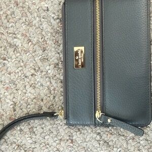 Kate Spade Dark Gray Wristlet with Gold Accents